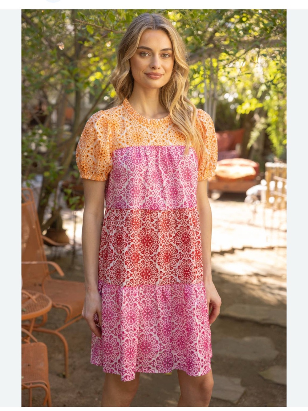 Voy Cheery Disposition Embroidered Color Block Tiered Dress In Yellow Multi SZ L